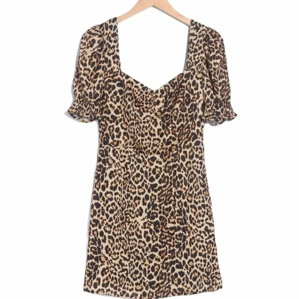 NSR Animal Print Short Puff Sleeve Mini Dress Small/Medium - Picture 2 of 7
